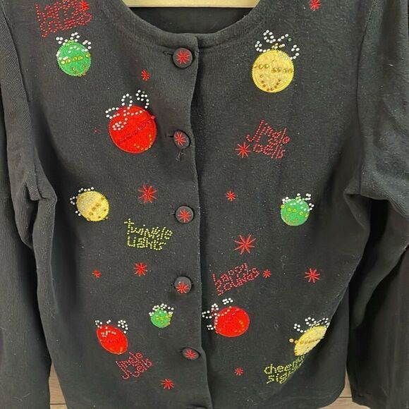 CORAL BAY Women’s Button Up Christmas Holiday Applique Bling Sweater Size Large - Picture 4 of 8